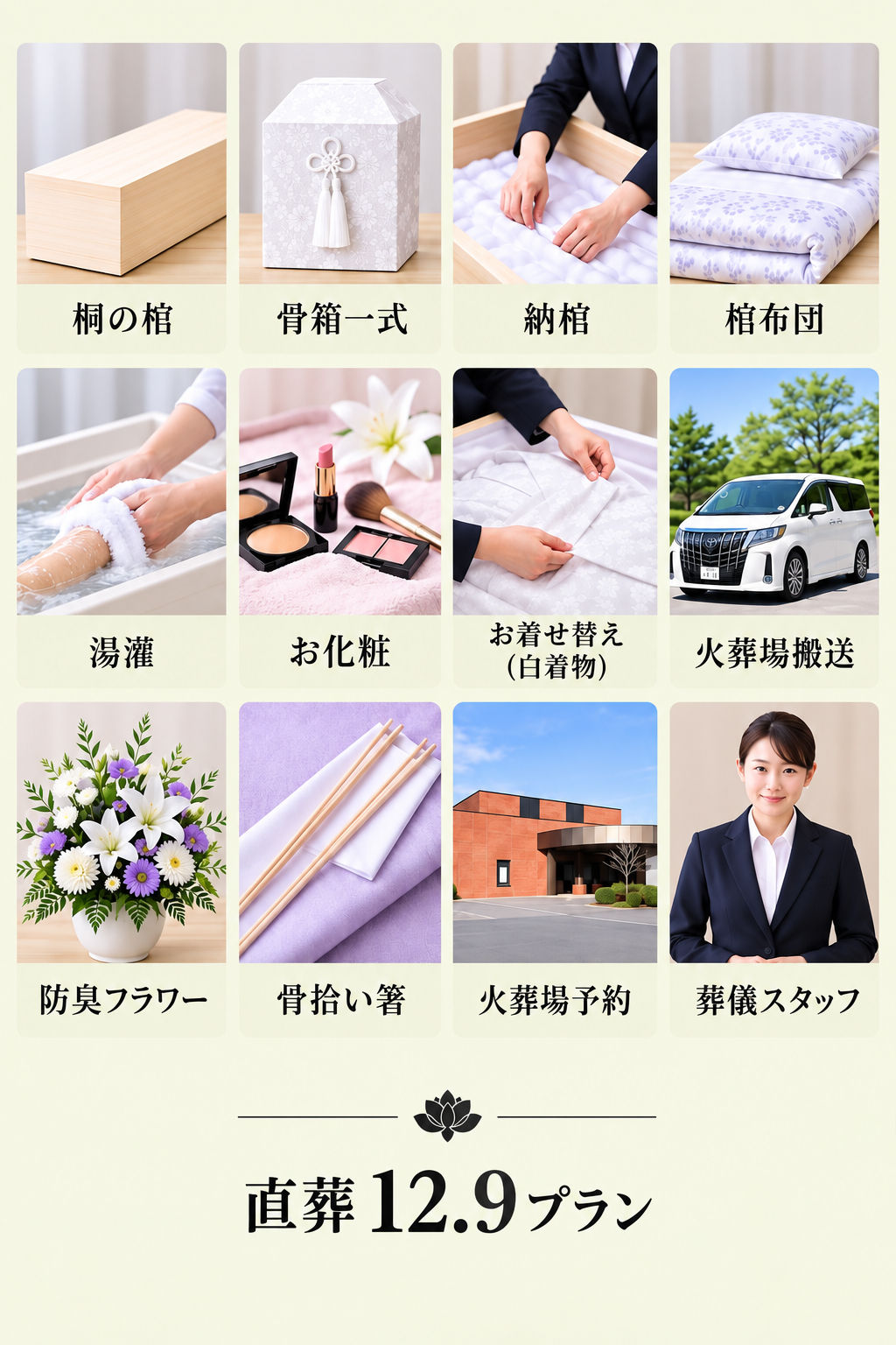 直葬12万9000円プランには下記の物が全て含まれます