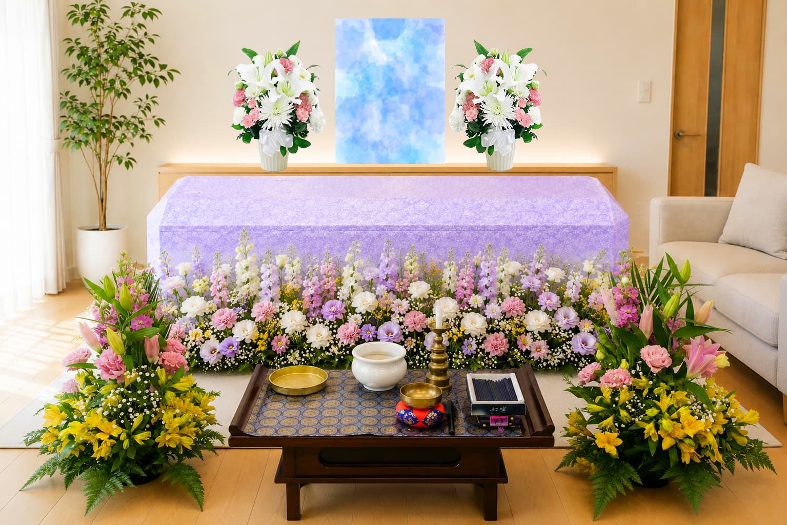 綺麗な洋花祭壇でエレガントな自宅葬をご案内致します